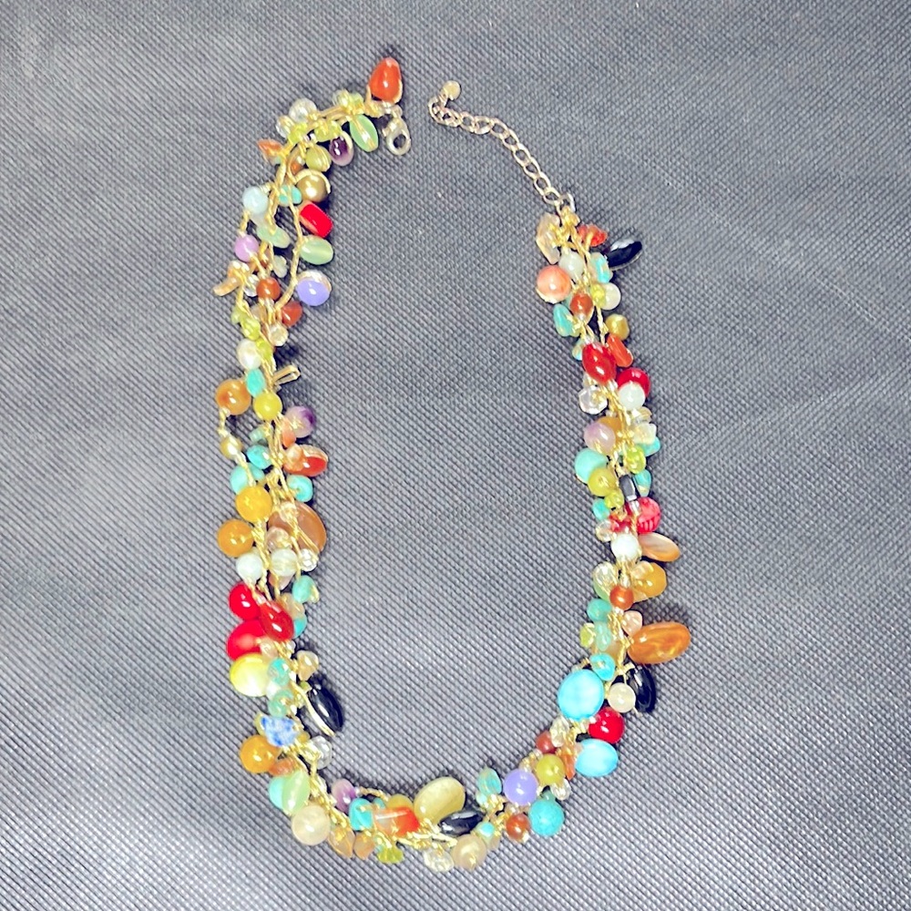 Multicolored glass bead  and stones necklace